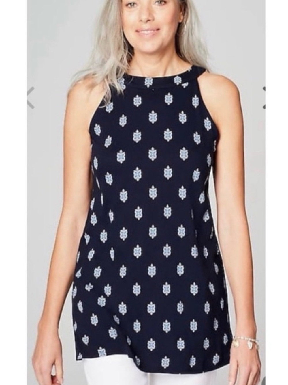 J.Jill Navy Printed Halter Tunic Dress